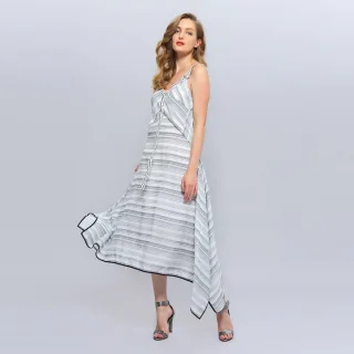 Diagonal gestreiftes Midikleid mit Riemen