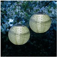 MARELIDA LED Lampion Solar Gartenlampions Blumenmuster grün 25cm Balkon Terrasse 2 Stück, LED Classic, warmweiß (2100K bis 3000K)