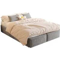SOFTWEARY Futonbett mit Bettkasten, Lattenrost und Schubladen (140x200 cm), Bezug aus Leinen