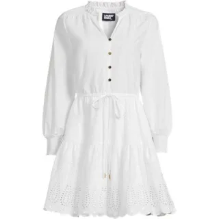 Minikleid mit Lochstickerei für Damen in Plus-Größe, Damen, size: plus, Weiß, Baumwolle, by Lands' End