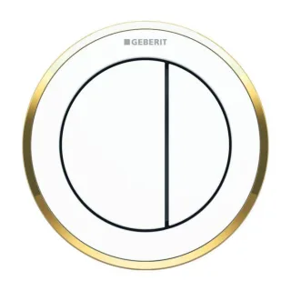 Geberit WC-Steuerung Typ 10 116057KK1 pneumatisch, 2-Mengen-Spülung, Badmöbel, Kunststoff, weiß/vergoldet