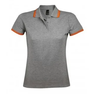SOLS Womens/Ladies Pasadena Tipped Short Sleeve Pique Polo Shirt (Grau meliert/Orange)