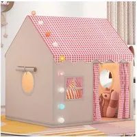 CAVEEN Spielzelt Kinderzelt Spielhaus mit LED-Lichterkette und Baumwollmatte 120×105×128 cm