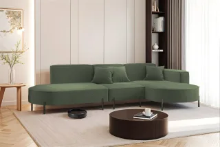 Ecksofa Designersofa VALENCIA in Stoff Quelle Grün Ottomane Rechts