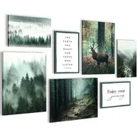 Novart Wandbild Wald Hirsch KOMPLETT AUFHÄNGFERTIG Natur Grün Wohnzimmer Schlafzimmer, Hirsch