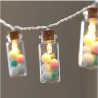 Lights4fun LED-Lichterkette 10er LED-Lichterkette mit Glasfläschchen & Pastell-Pompoms warmweiß/pa