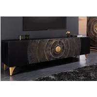 riess-ambiente Lowboard GOLDEN SUNSET 180cm schwarz/gold - Schnitzereien, Metallfüße, glamour (Einzelartikel, 1 St), Mango-Massivholz · Metall · TV-Schrank · 3D Front-Design · Wohnzimmer