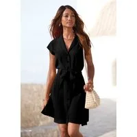 LASCANA Hemdblusenkleid aus leichter Webware mit Leinenanteil (mit Bindegürtel) Luftiges Sommerkleid, Webkleid, leichtes Strandkleid, Leinenkleid