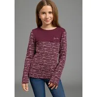 KangaROOS Langarmshirt Shirt mit Allover-Druck und kontrasfarbigem Einsatz von KangaROOS mit Langarm, hüftlang, eng anliegende Passform, aus Feinripp
