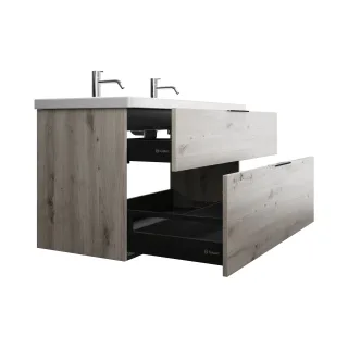 Burgbad Keramik Waschtisch-Set Eqio Eiche Dekor Silber/Alpinweiss, SEYR123F6015C0001 SEYR123F6015C0001