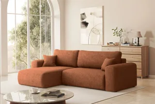 Ecksofa Schlafsofa FLORA Stoff Verita Ziegelrot Ottomane Links