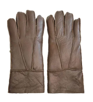 Braune Unisex-Handschuhe aus Schaffell mit aufrollbarer Manschette