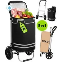 Oak&Tea Einkaufstrolley 3 in 1 Klappbarer Einkaufswagen mit Kühlfach, 56 l, Faltbarer Transportwagen, Wasserdicht, Rucksackfunktion bis 50KG