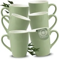matches21 HOME & HOBBY Tasse Kaffeetassen 6er Set aus Keramik 340ml, Teetassen in Salbeigrün, 6-tlg., Keramik, Moderne Kaffeebecher Spülmaschinenfest & Mikrowellengeeignet