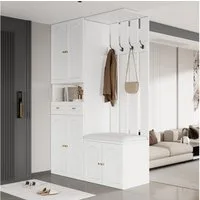 Merax Garderoben-Set Garderobenset mit Schuhschrank, Schuhbank, (1-St., Kleiderschrank, Wandgarderobe mit 4 Haken, 6 Türen, 2 Schublade), Flurmöbel, Garderobenständer, Weiß