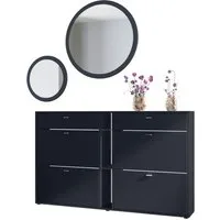 Vladon Garderoben-Set Florence, (Garderoben-Set, mit Schuhschrank und 2 Wandspiegel), Schwarz matt/Schwarz matt