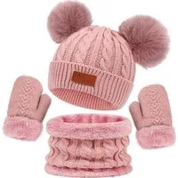 nsihing Filzhut 3-teiliges Kinder Winterset – Mütze, Schal & Handschuhe für Mädchen & Jungen, warme Winter Accessoires für Kinder 1–4 Jahre