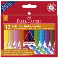 Faber-Castell Wachsmalstift Radierbare Kreide JUMBO ergonomische Dreikantform 12 Kreiden farbig im