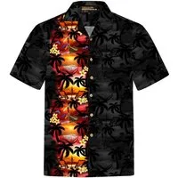 Hawaiihemdshop.de Hawaiihemd Hawaii Hemd Herren Baumwolle Kurzarm Hawaiihemd mit Palmen und Meer