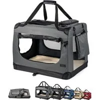lionto Tiertransportbox für Katzen, leicht und komfortabel aus Textil bis 10 kg, 50x36x34 cm, grau