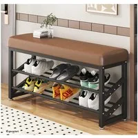 HTI-Living Schuhregal Metall 2 Ebenen mit Sitzkissen Braun, 1 Stück 1-tlg., Schuhbank