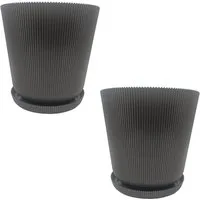 relaxdays Blumentopf mit Untersetzer 2er Set (4 St), Dunkelgrau