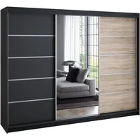 A&J MöbelLand GmbH Schiebetürenschrank VILUNO mit 4 Schubladen und Spiegel (nur für kurze Zeit! TOP ANGEBOT! Geräumiger Schrank mit einer Breite von 200 cm und Spiegel, ideal zur Aufbewahrung von Kleidung und Accessoires. 4 Schubladen und viel Staura