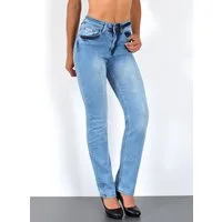 ESRA Straight-Jeans High Waist Straight Fit Jeans Damen Geradeschnitt Hose Straight High Waist Damen Jeans Straight Hose Gerade Schnitt Jeanshose Stretch