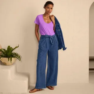 Weite Paperbag-Jeans für Damen in Petite-Größe, Damen, size: petite, Blau, Lyocell (Viskose)/Baumwoll-Mischung, by Lands' End