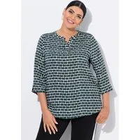 Ulla Popken Longbluse Satinbluse Smok-Schulter Tunika-Ausschnitt 3/4-Arm