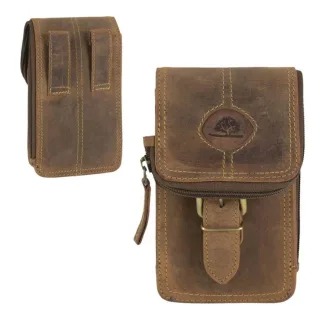 Greenburry Gürteltasche Herren XL Hochformat 10x17cm Leder antikbraun. Ein sicherer und robuster Organizer für große Smartphones auf Reisen und Touren