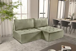 Ecksofa Schlafsofa AMALIA Stoff Raven Grün Ottomane Rechts