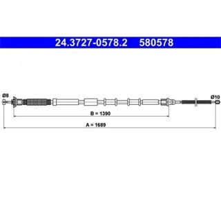 ATE Handbremsseil hinten rechts L?nge 1689 Fiat Grande Punto 199 1,2 1,3 1,4
