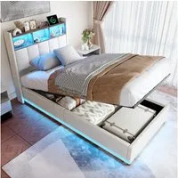 Furnishings Home Polsterbett 90x200 cm, LED Stauraumbett Jugendbett (1-tlg., Samtmaterial, Komforthöhe, Leises Design Bett), Mit Ladefunktion und Bettkasten LED-Beleuchtung Einzelbett