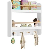 Woltu Kinderregal, 1-tlg., Bücherregal Wandregal mit 2 Ablagen 4 Hake aus MDF