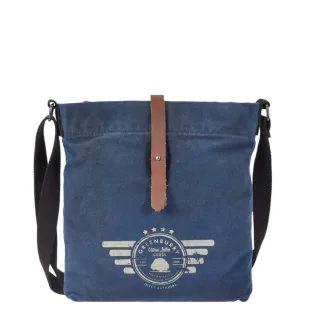 Greenburry Umhängetasche (M) Canvas blau mit Vintage Lederparts in braun