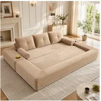 HAUSS SPOLE Schlafsofa 3-Sitzer Klappsofa aus Cord,Loungesofa mit Getränkehalter & Taschen, Cord-Multifunktionssofa mit hochdichtem Schaumstoff und Reißverschluss, Dreisitzer ausklappbare Schlafcouch-Funktion