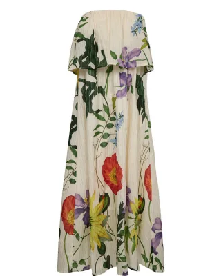 Nümph - Maxikleid mit Blumenprint und Volant weiß - Gr. - 36