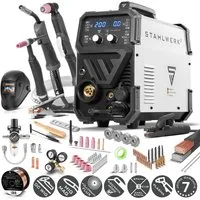 STAHLWERK Inverterschweißgerät CTM-250ST 6 in 1 Kombigerät - Vollausstattung, 10 - 200 A, Packung}, 28-tlg., Vollausstattung, Synergisches Kombi-Schweißgerät MIG + MAG + FLUX Fülldraht + DC WIG
