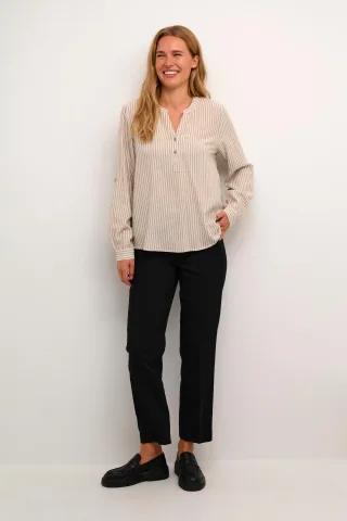 Langarm-Bluse Regular fit Chinchilla/Chalk Stripe beige