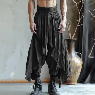 INCERUN Mens Deconstructed Solid Color Layered Pant Fashion Comfortable Elastic Waist Trousers for Men