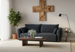 Sofa 3-Sitzer mit Schlaffunktion RUDEN in Stoff Bello Dunkelblau