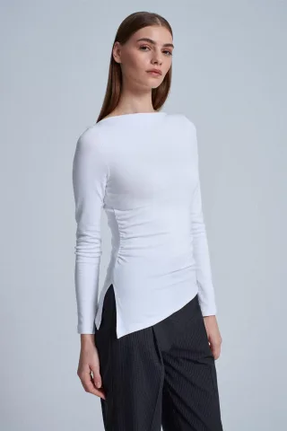 Slim-Fit Bootsausschnitt Langarmbluse