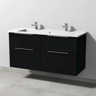 Sanipa 3way Keramik-Set Venticello Keramik-Doppelwaschtisch und Unterbau mit 4 Auszügen, Schwarz-Mat UF32908