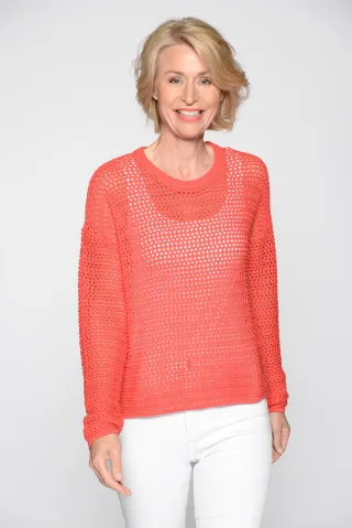 CLARINA - Rdh.-Pullover, 1/1 Arm, uni geranie - Gr. - 42
