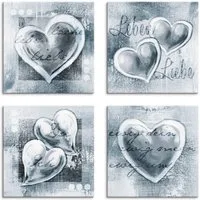 Artland Leinwandbild Lache Lebe Liebe Leben, Herzen (4 St), 4er Set, verschiedene Größen