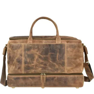 Reisetasche Herren separates Bodenfach Leder antikbraun 51x32x24cm | Greenburry Vintage Weekender mit Schuhfach für Sport und Kurztrips geeignet.