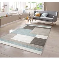 TeppichHome24 Teppich Designer Teppich mit Karo Muster Pastellfarben Blau Creme Beige, rechteckig