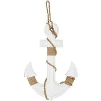 Macosa Home Dekofigur Dekoanker Weiß Holz zum hängen maritime Wanddeko Anker Deko (Gartenhaus Garten Terrasse, Bootsanker Deko Holzanker), Wanddekoration Holzanker Cremefarben Sommerdeko