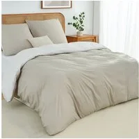 Topfinel Bettwäsche 135x200cm, Seersucker Bettwäsche-Sets, bügelfrei, allergiker, kühlende, 100% Mikrofaser, 3 teilig, 3-tlg. Beige/Weiß:1 Btz. 240x220+2 Ktz. 80x80, m. Reißvers.